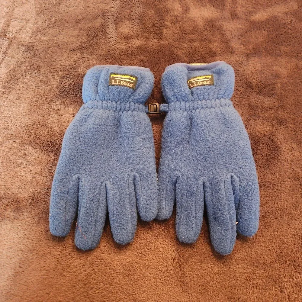 LL Bean Kids M Blue Thick Fleece Winter Gloves With Grippy Palm - Picture 2 of 4